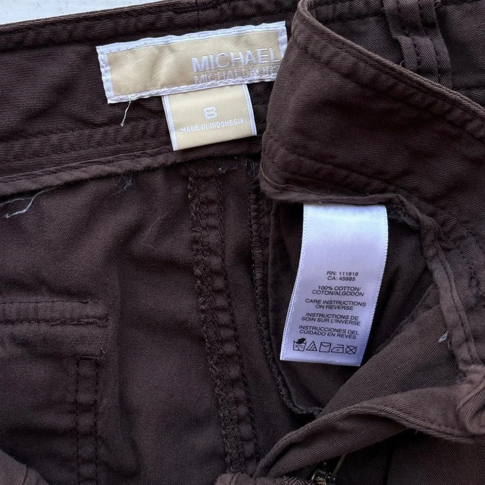 Michael Kors Y2K Women 8 Pant Low Rise Wide Leg Brown Cotton Cargo Pocket Casual